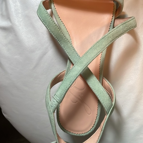 J. Crew Seafoam Green Suede Leather Strappy Heeled Sandals size 7 - Picture 12 of 16